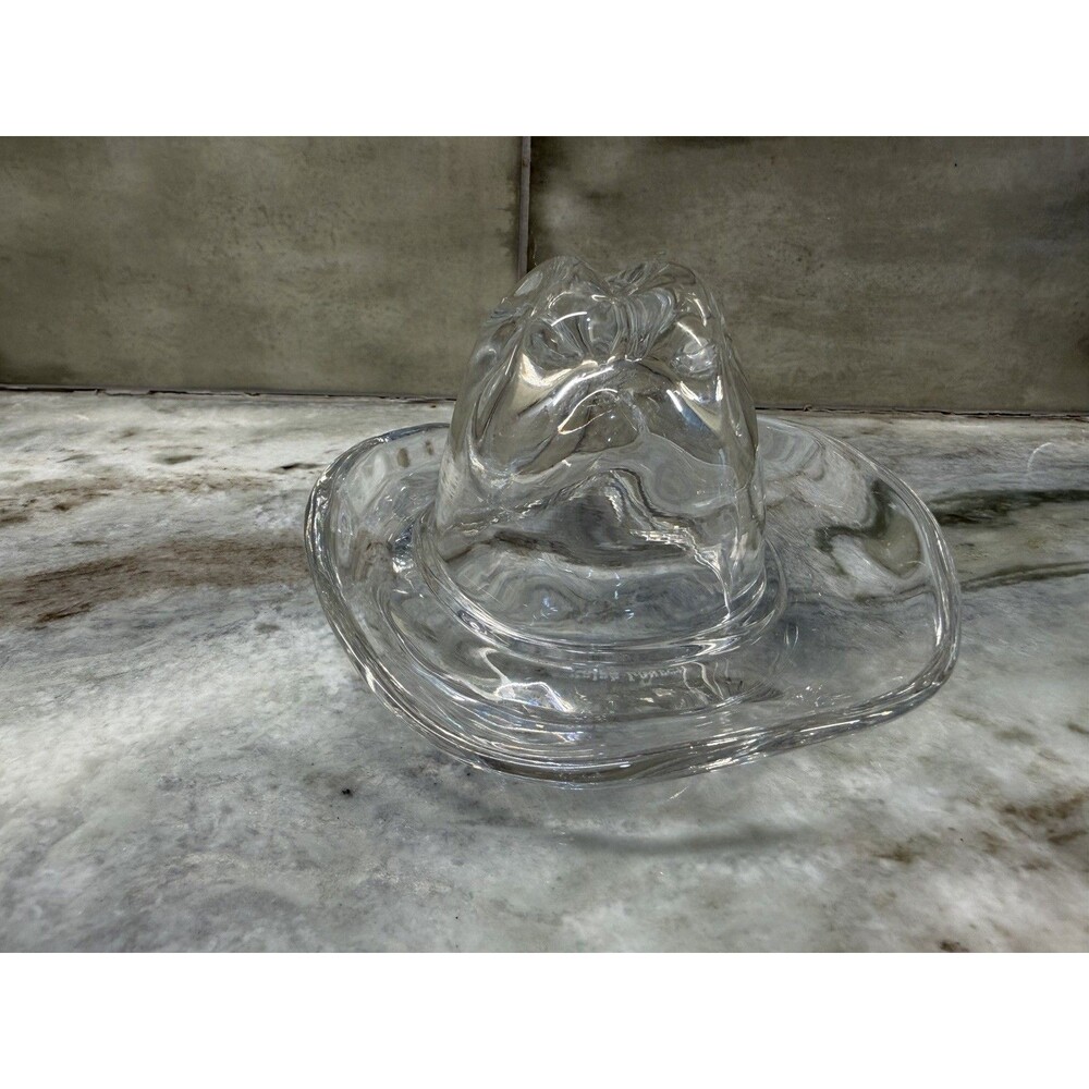 Vintage Signed Ralph Lauren Lead Crystal Glass Cowboy Hat Decorative Paperweight - Picture 4 of 9